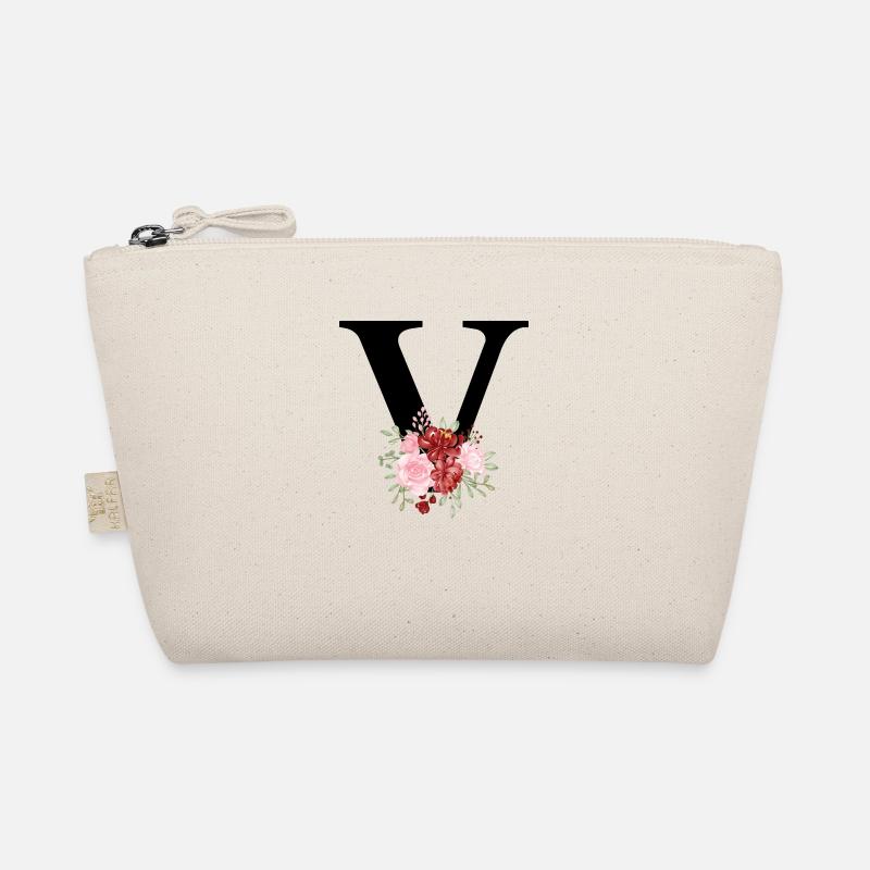 Red Floral V Letter Organic Pouch