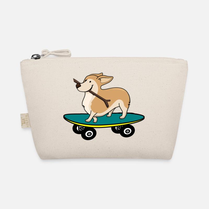 Hund auf Skateboard - Bio-Täschchen - Natur