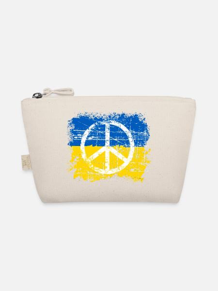 Ukraine Shirt mit Flagge und Peace zeichen - Bio-Täschchen - Natur
