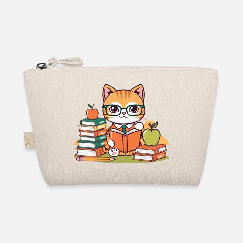 Back to School: Studious Cat Cartoon Organic Pouch