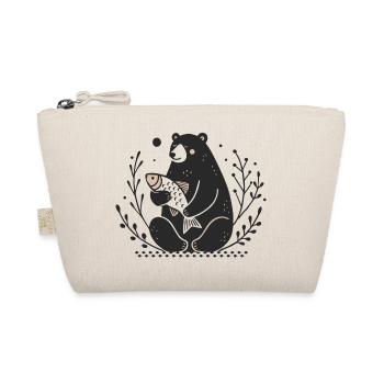 A sitting bear holding a fish - Organic Pouch - nature - Front