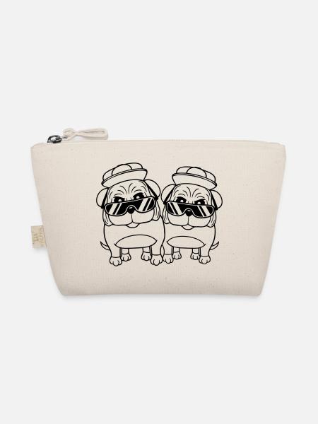 Zwei Hunde Mops Sonnenbrille Cappy Mütze Teenager - Bio-Täschchen - Natur