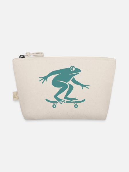 Minimalistischer Frosch Kröte Unke Skateboarder - Bio-Täschchen - Natur - Vorne