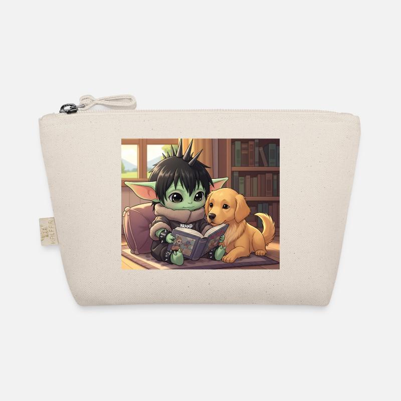 Kleiner Goblin mit Hund und Comic-Book - Bio-Täschchen - Natur
