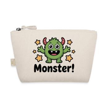 Cute Green Monster with Stars - Organic Pouch - nature - Front