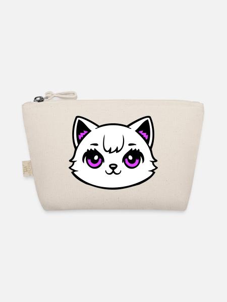 Katzenkopf Pink Augen Weiß Mieze Süß Kawaii Rosa - Bio-Täschchen - Natur - Vorne