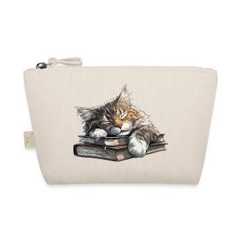 Cute Cat Sleeping on Book Pile - Organic Pouch - nature - Front