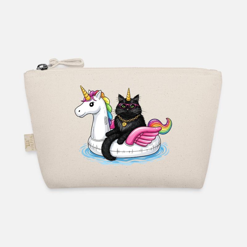 Schwarze Katze auf Einhorn-Schwimmfloß Bio-Täschchen