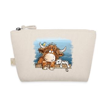 Highland Kuh Mit Katze Bauernhof Tierhumor Cartoon - Bio-Täschchen - Natur - Vorne