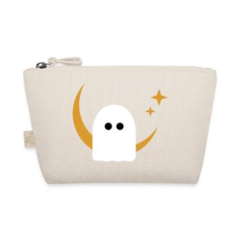 Moon Ghost Badge – Minimal Line‑Art T‑Shirt | Weiß - Bio-Täschchen - Natur - Vorne