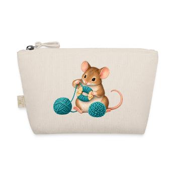 Maus wickelt einen Wollpompon - Bio-Täschchen - Natur - Vorne