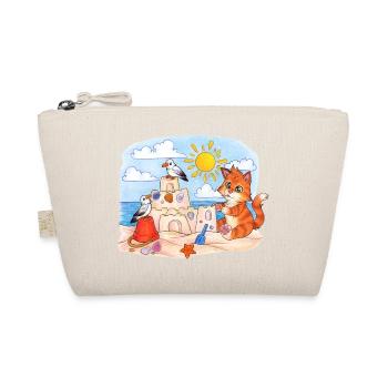 Niedliche Katze am Strand mit Sandburg Sommer - Bio-Täschchen - Natur - Vorne