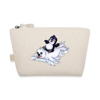 Niedlicher Chibi Pinguin auf Robbe Schlitten - Bio-Täschchen - Natur - Vorne