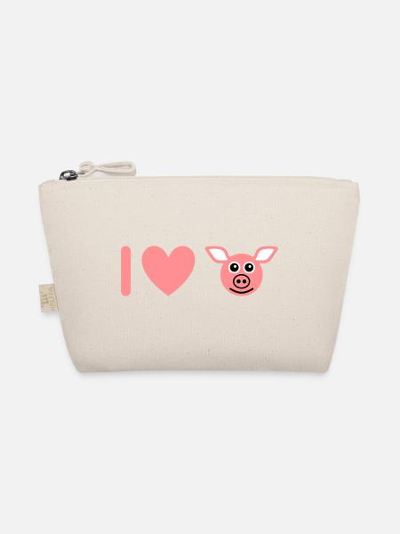 ★ Design colors changeable ★ I love pigs - Organic Pouch - nature - Front