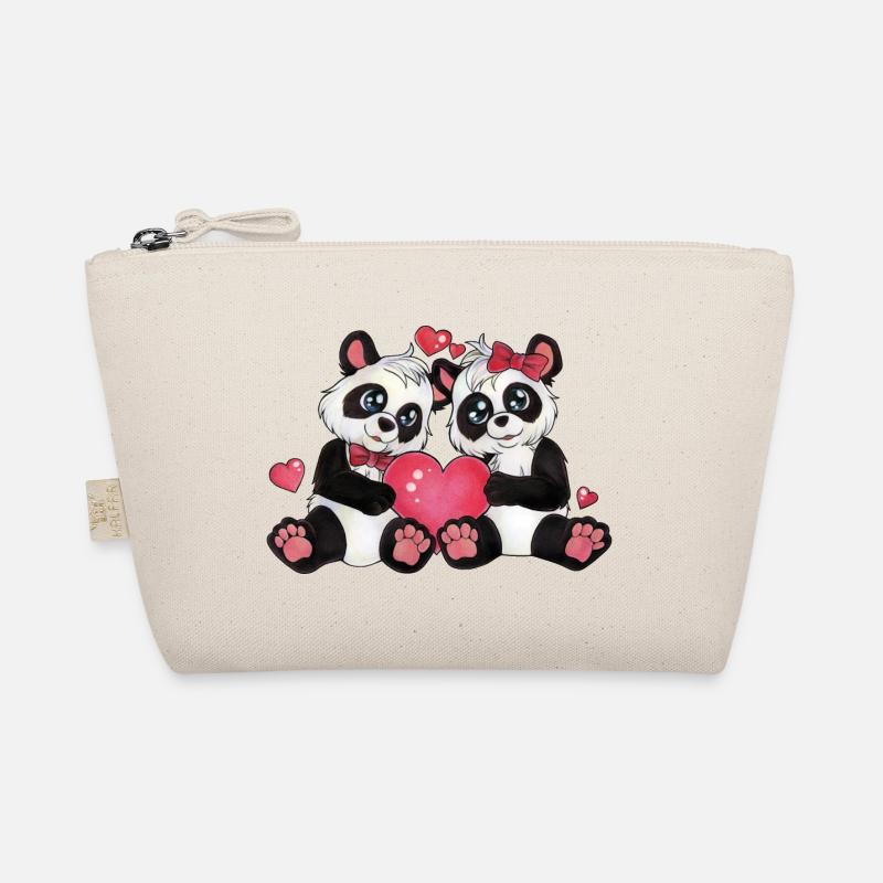 Süßes Panda Paar mit Herz Valentinstag Geschenk - Bio-Täschchen - Natur