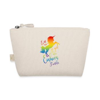 Einhorn satteln Spruch Regenbogen Silhouette bunt - Bio-Täschchen - Natur - Vorne