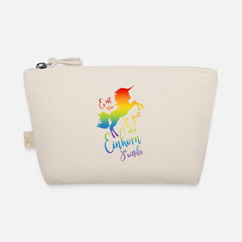 Einhorn satteln Spruch Regenbogen Silhouette bunt - Bio-Täschchen - Natur