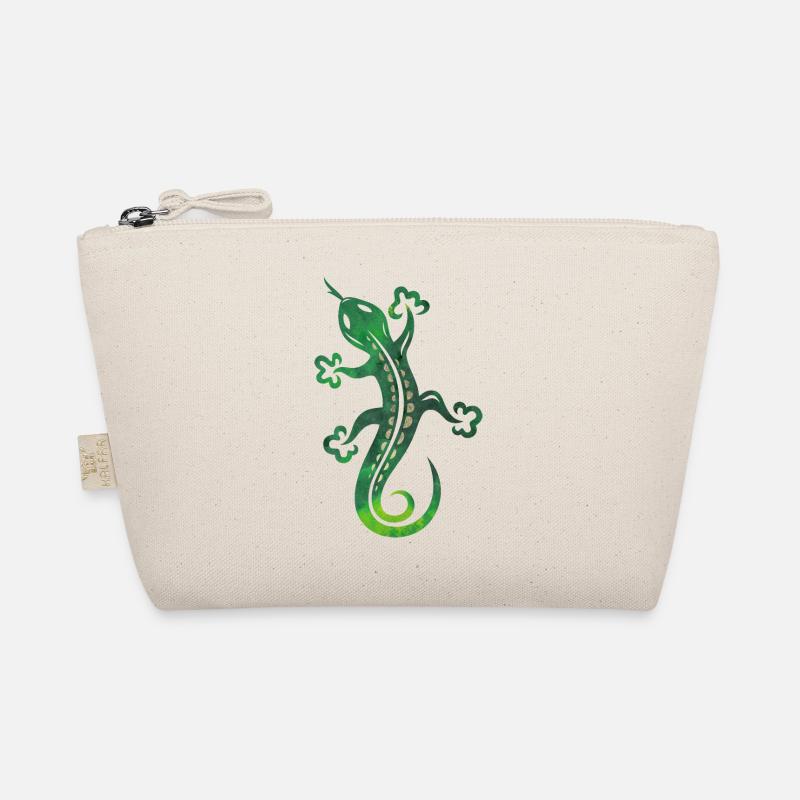 Green lizard, tribal and tattoo style. Organic Pouch
