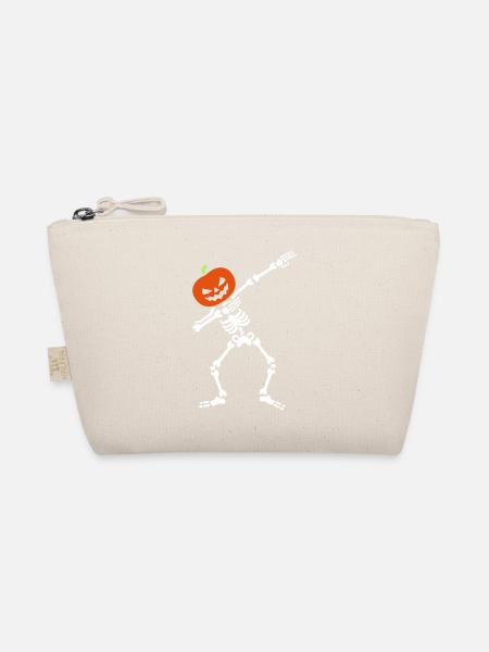 Dabbing skeleton dab pumpkin head Halloween - Organic Pouch - nature - Front