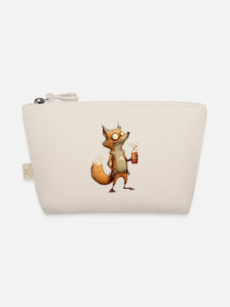 verrückter Fuchs mit Bier - Bio-Täschchen - Natur - Vorne