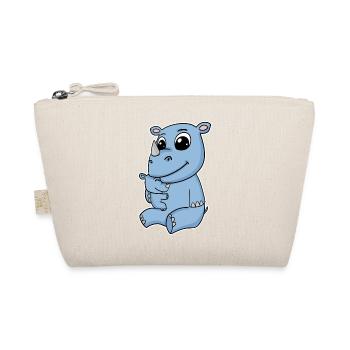 Rhinoceros Family - Rhinoceros with Baby - Rhinoceros Motif - Organic Pouch - nature - Front