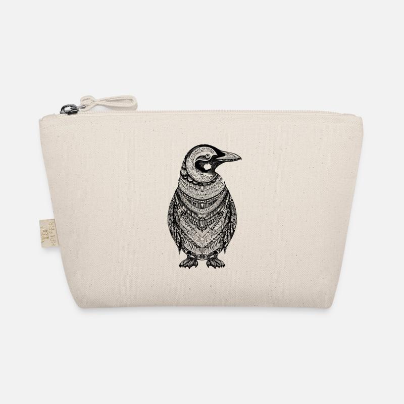 Cool penguin with boho ethno patterns in black Organic Pouch