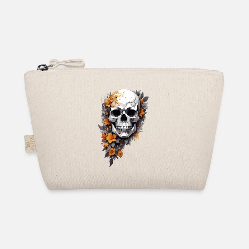 Totenkopf mit Blumen - Bio-Täschchen - Natur