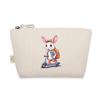 Lustiger Schulanfänger Hase auf Roller Design - Bio-Täschchen - Natur - Vorne