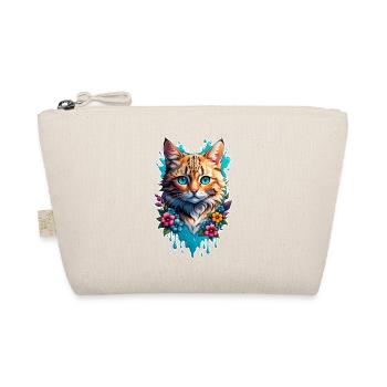 Katze und Blume Aquarell - Bio-Täschchen - Natur - Vorne