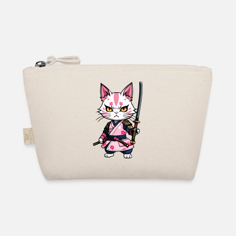Samurai Katze & Kirschblüten #8 Bio-Täschchen