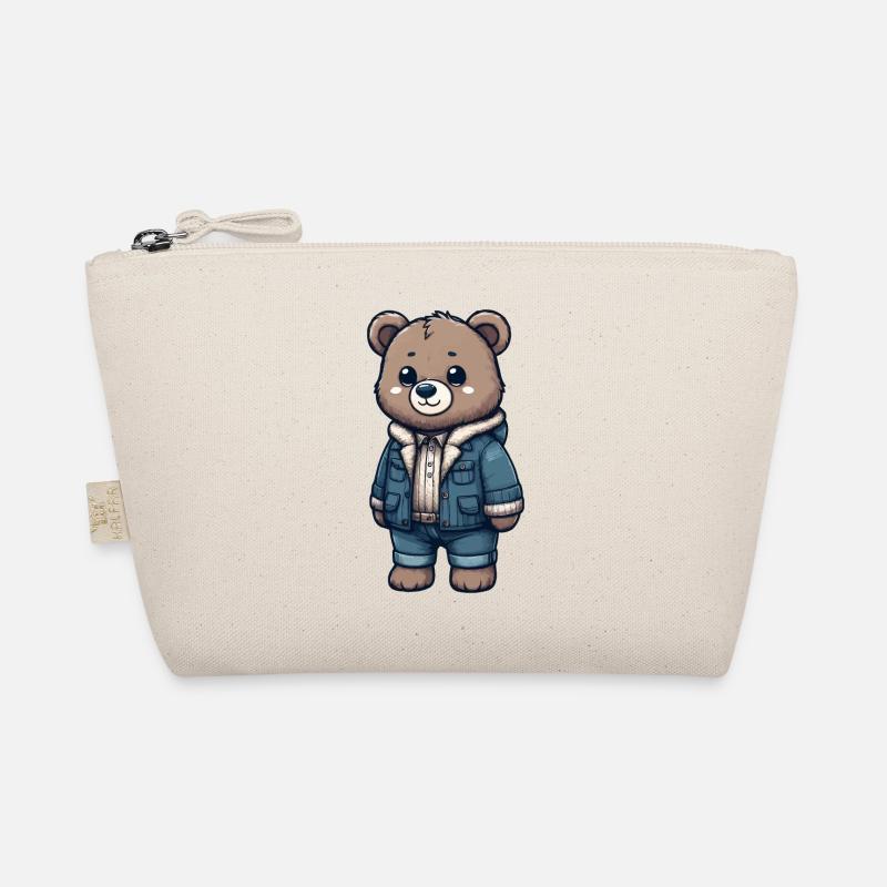 Cute teddy bear with denim jacket Organic Pouch