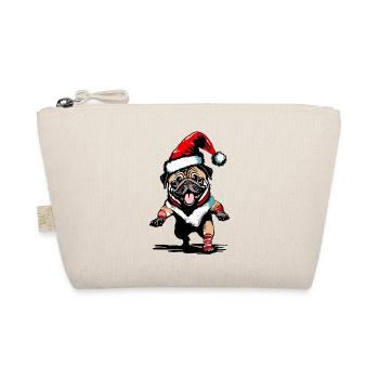 Tanzender Mops mit Weihnachtsmütze - Bio-Täschchen - Natur - Vorne