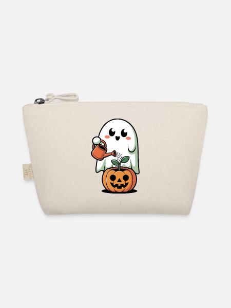 Niedliches Geister-Kürbis Halloween Design - Bio-Täschchen - Natur