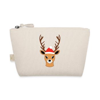 Reindeer with Santa hat - Organic Pouch - nature - Front
