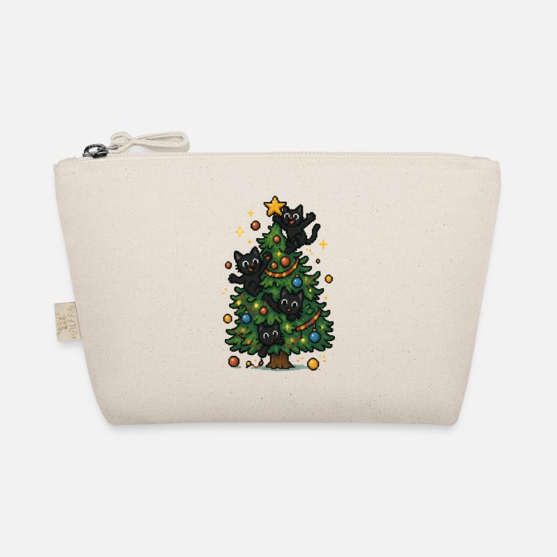 Weihnachtsbaum mit frechen Katzen - Bio-Täschchen - Natur