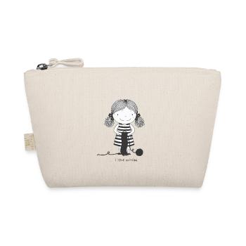 Little Girl Knitter Wool and Needles - Organic Pouch - nature - Front