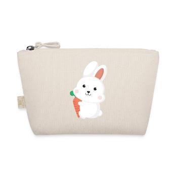 Cute White Bunny Rabbit Holding Carrot Cartoon Art - Organic Pouch - nature - Front
