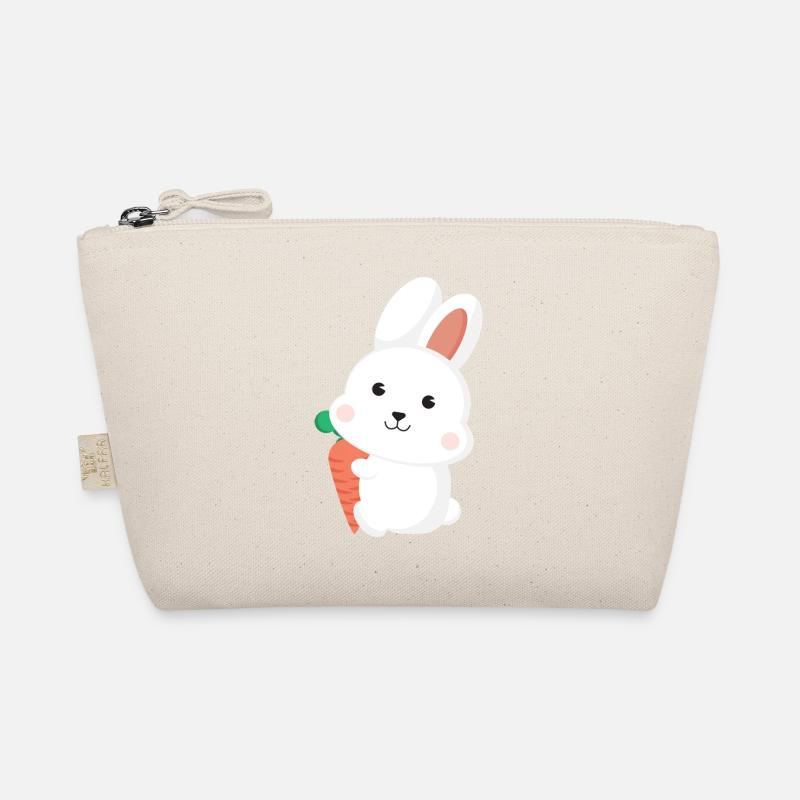 Dessin animé de lapin blanc mignon tenant une carotte Trousse biologique