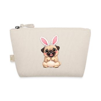 Petit chien carlin mignon avec des oreilles de lapin dessin animé de Pâques - Trousse biologique - nature - Devant