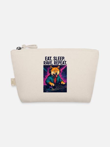 Shiba Inu DJ: Eat Sleep Rave Repeat Streetwear - Bio-Täschchen - Natur - Vorne