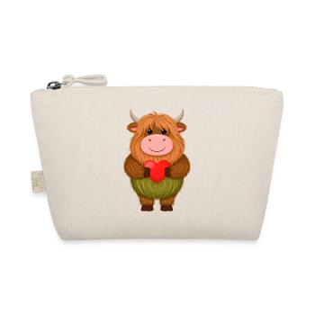 Highland Cow Holding Red Heart – Kawaii Design - Organic Pouch - nature - Front
