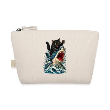 Angry Black Cat Riding a Great White Shark - Bio-Täschchen - Natur - Vorne