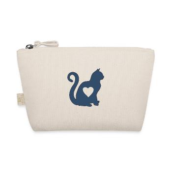 Navy blue cat heart silhouette cat lover black - Organic Pouch - nature - Front