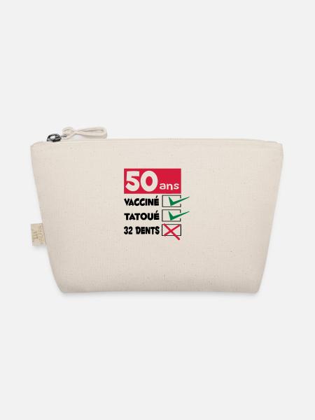 TEE SHIRT HUMOUR DESIGN ET MOTIF ANNIVERSAIRE 50 - Trousse biologique - nature - Devant