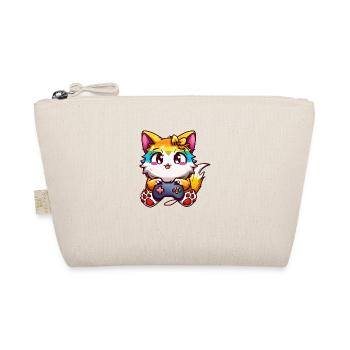 00240 flauschige Katze mit Kopfhörer & Controller - Bio-Täschchen - Natur - Vorne