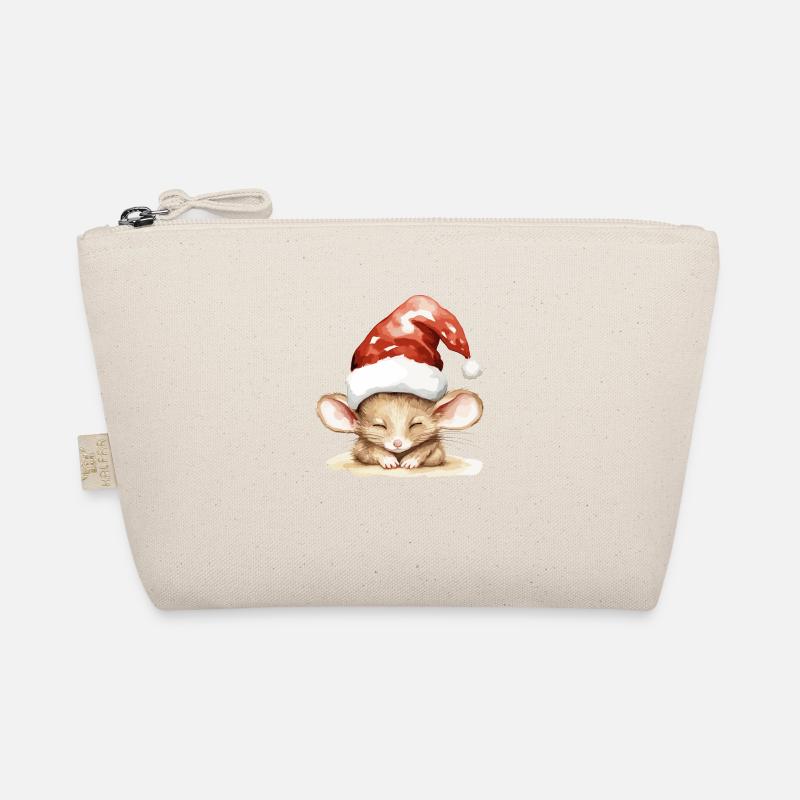 Mouse in a cuddly Christmas hat Organic Pouch