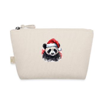 Panda with Santa Hat Panda Bear Christmas - Organic Pouch - nature - Front