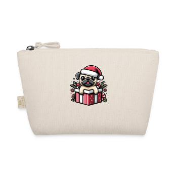 Pug In Present Dog Christmas Festive Santa Hat - Organic Pouch - nature - Front