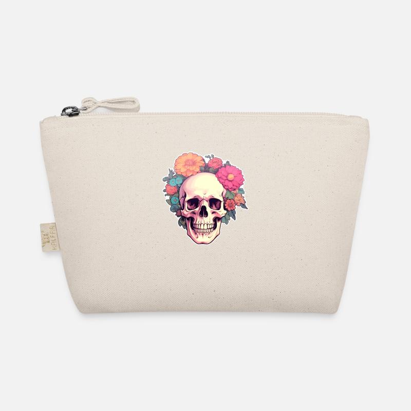 Human Skull & Flowers 2 Organic Pouch
