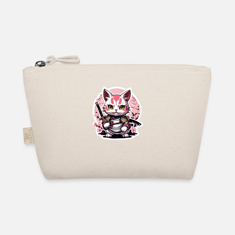 Samurai Cat & Cherry Blossoms #4 - Organic Pouch - nature
